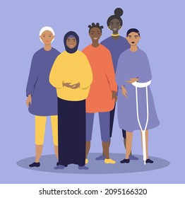 vector illustration on the theme of diversity. beautiful women of various races, appearance. trend illustration in flat style