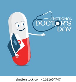 Vector Illustration on the theme Doctor`s Day. Greeting card in flat design.
