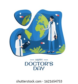 Vector Illustration on the theme Doctor`s Day.  Greeting card Happy Doctor's Day. Mosern flat design.