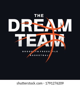 Ilustración vectorial sobre el tema del EQUIPO DREAM - baloncesto en BROOKLYN. Tipografía deportiva, gráficos de camisetas, afiche, pancarta, volante, impresión y postal

