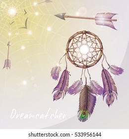 Vector illustration on the theme of Dream-catcher. Indian amulet protects from bad dreams. Objects are isolated from the background.