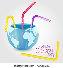 Vector illustration on a theme of drinking straw day. Globe in the form of a container with straws.