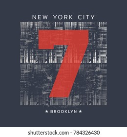 Vector illustration on the theme of dude in New York City, Brooklyn. Number sport typography, t-shirt graphics, print, poster, banner, flyer, postcard