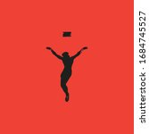 Vector illustration on the theme of Easter and Good Friday. Abstract religious banner with black silhouette of crucified Jesus Christ on the red background. Catholic and Christian symbol