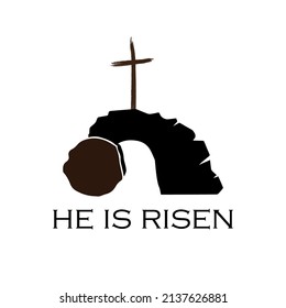 Vector illustration on the theme of Easter and Good friday. Religious banner with cross. abstract background with words He is risen, celebrate the resurrection