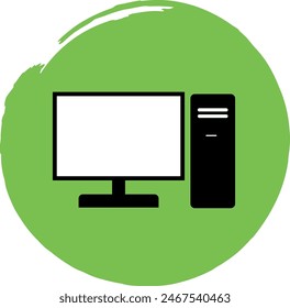 Vector illustration on the theme of education.Computer unit and monitor. In line art style. Black and white. Vector.