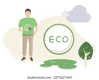 Vector illustration on the theme of environmental awareness, care, conservation of nature