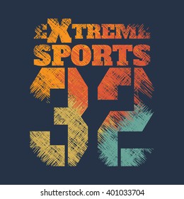 Vector illustration on the theme of extreme sports. Grunge design. Number sport typography, t-shirt graphics, poster, banner, print, flyer, postcard