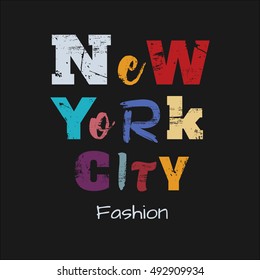 Vector illustration on the theme of fashion in New York City. Grunge background. Typography, t-shirt graphics, poster, banner, print, flyer, postcard