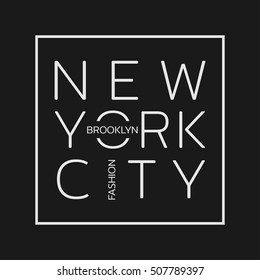 Vector illustration on the theme of fashion in New York City, Brooklyn.  The Linear design.  Typography, t-shirt graphics, print, poster, banner; flyer, postcard