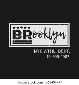 Vector illustration on the theme of fashion in New York City, Brooklyn. Grunge background.  Number sport typography, t-shirt graphics, poster, print, banner, flyer, postcard