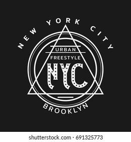 Vector illustration on the theme of fashion in New York City, Brooklyn. Typography, t-shirt graphics, poster, print, banner, flyer, postcard