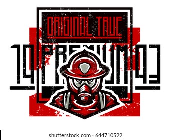 Vector illustration on the theme of fire, rescue squad, dangerous work. Grunge effect, text, lettering. Typography, T-shirt graphics, print, banner, poster, flyer.