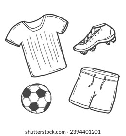 Ilustración vectorial sobre el tema del fútbol sobre fondo blanco. Uniforme de fútbol. Dibujo de esquema.