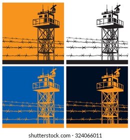 Vector illustration on the theme of frontiers. Watchtower or observation tower