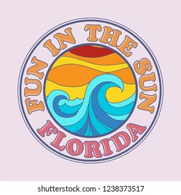 Vector illustration on the theme of Fun and waves in Arizona  Vintage design.T-shirt graphics, poster, print, banner, flyer, postcard
