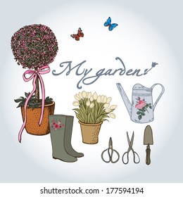 Vector illustration on the theme of the garden. Illustration for greeting cards and other printing and web projects.