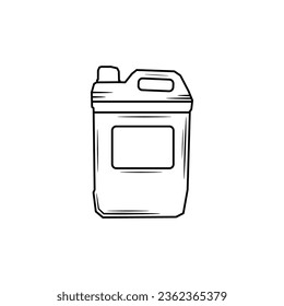 Ilustración vectorial de las herramientas de jardín temático. cartucho de jardín, con etiqueta en blanco para la inscripción del estilo de contorno en fondo blanco