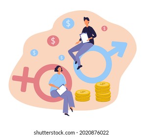 vector illustration on the theme of gender inequality in salaries. gender gap. trend illustration in flat style