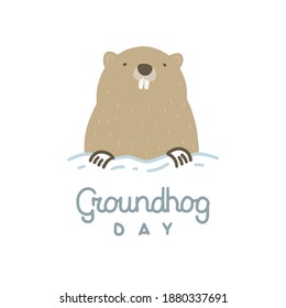 Vector illustration on the theme of Groundhog Day on February 2. Decorated with a lettering and Groundhog.