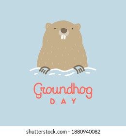 Vector illustration on the theme of Groundhog Day on February 2. Decorated with a lettering and Groundhog.