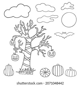 Vector illustration on the theme of Halloween. Contour drawing on a white background.