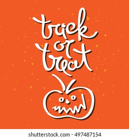 Vector illustration on the theme of Halloween with the hand drawn lettering elements on an abstract background with dots. Trick or treat.