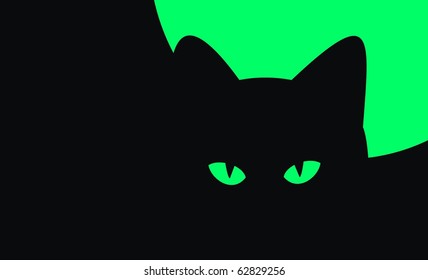 Vector illustration on theme of Halloween  - silhouette of cat against the moon.
