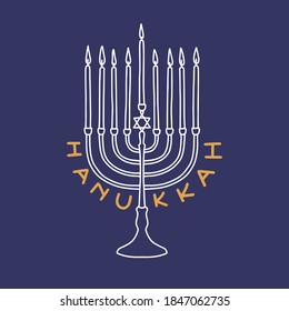 Vector illustration on the theme of Hanukkah on December 10-18. Decorated with a lettering and The Hanukkah menorah.