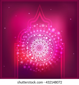 Vector illustration on the theme of a happy Ramadan Mubarak, Eid Mubarak, Iftar party, Fitr. With shiny vector arc, mandala
