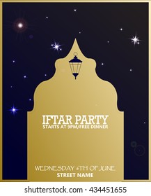 Vector illustration on the theme of a happy Ramadan Mubarak, Eid Mubarak, Iftar party, Fitr. With shiny vector arc.
