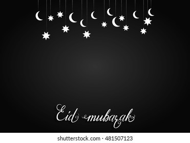 Vector illustration on the theme of a happy Eid-Al-Adha (Kurban Bayrami) - Feast of the Sacrifice and Eid Mubarak. With stars and moon.