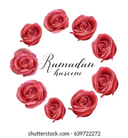 Vector illustration on the theme of a happy Ramadan Mubarak with realistic roses