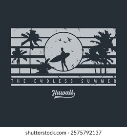 Vector illustration on the theme of Hawaii surfing. t-shirt graphics, poster, banner, flyer, print and postcard