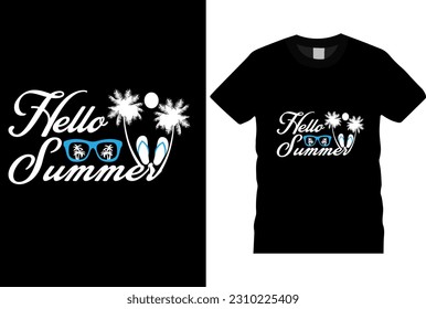 Vector illustration on the theme of HELLO SUMMER beach in sea beach surfing vector summer t shirt.Vintage Summer  shirt design, summer-typography t-shirt design, summer-vacation,summer-tree tshirt des