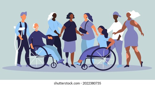 vector illustration on the theme of inclusiveness. diversity of people. people of different races, people with disabilities. trend illustration in flat style