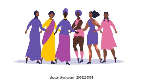 vector illustration on the theme of inclusiveness, body positive. diversity of people. women of different races. trend illustration in flat style