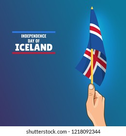 Vector Illustration on the theme Independence Day of Iceland. Hand with Iceland flag