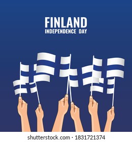 Vector Illustration on the theme Independence Day of Finland. Hands with Finland flags
