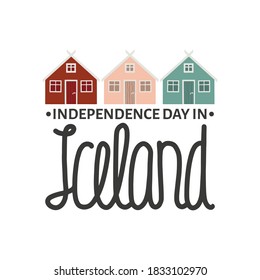 ilustración vectorial del tema del Día de la Independencia en Islandia el 1 de diciembre. Decorada con un sorteo de cartas y casas islandesas.