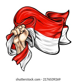 Vector Illustration on the theme indonesian Independence Day. Hands with indonesian flags. Vector of the national flag of indonesia