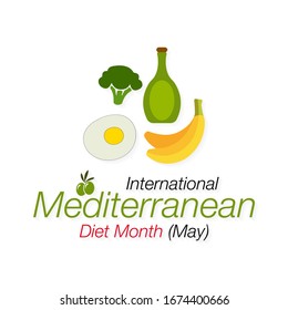 Ilustración vectorial sobre el tema del Mes de la dieta mediterránea internacional que se celebra cada año en mayo.