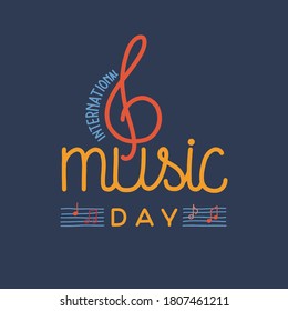 Vector illustration on the theme of International Music Day on October 1. Decorated with a handwritten inscription and music notes.

