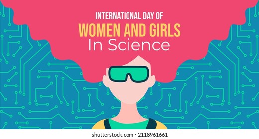 Vector illustration on the theme of International Day of Women and Girls in Science. Suitable for greeting card poster and banner.