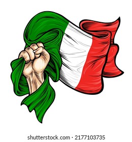 Ilustración vectorial sobre el tema del Día de la Independencia de italia. Manos con banderas italianas. Vector de la bandera nacional de italia