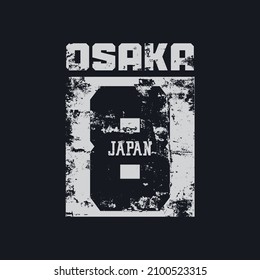 Vector illustration on the theme of Japan, Osaka. Grunge background. Vintage design Number sport typography, t-shirt graphics, poster, print, banner, flyer and postcard