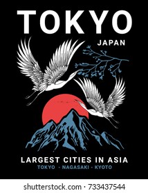 Vector illustration on the theme of Japan, Tokyo for t-shirt and other uses