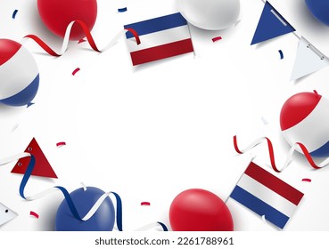 Vector illustration on the theme King's Day in Amsterdam.  Background with balloons, flags
