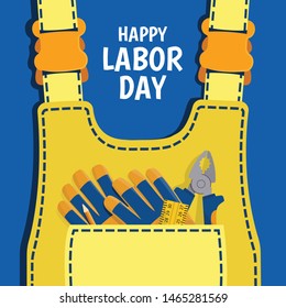 Vector Illustration on the theme Labor Day. For a poster and banner. Work clothes with tools.
