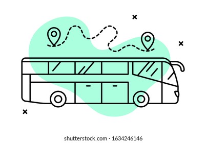 Vector illustration on the theme of logistics, transport, travel and tourism. Linear icon of a large tourist bus. Intercity bus route icon.
